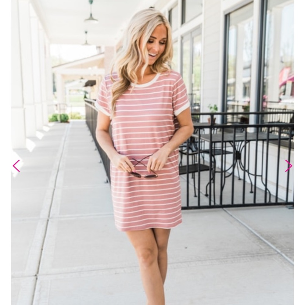 Blissful Days Mauve/White Striped Dress